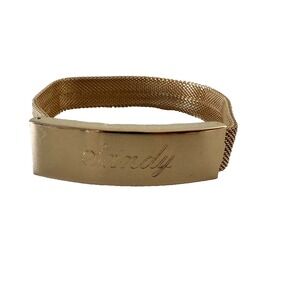 Speidel ID Bracelet Sandy Vintage Stainless Steel Gold Tone Mesh Made USA 8 in